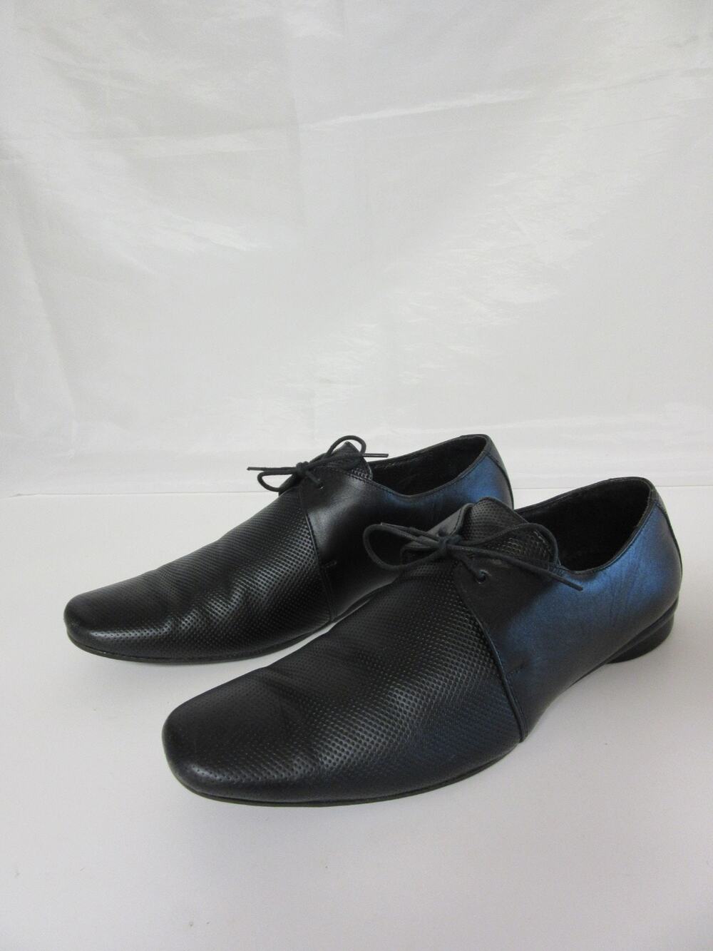 Tracer Black Perforated Leather 41 Square Toe Oxford Lace Up Dress-Casual Shoes
